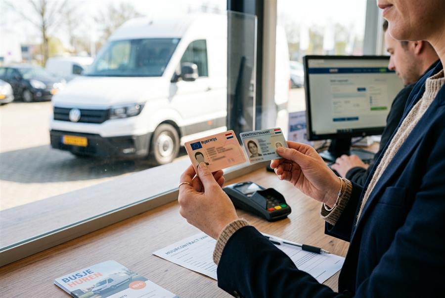 Rijbewijs en identiteitsbewijs bij het ophalen van de huurbus